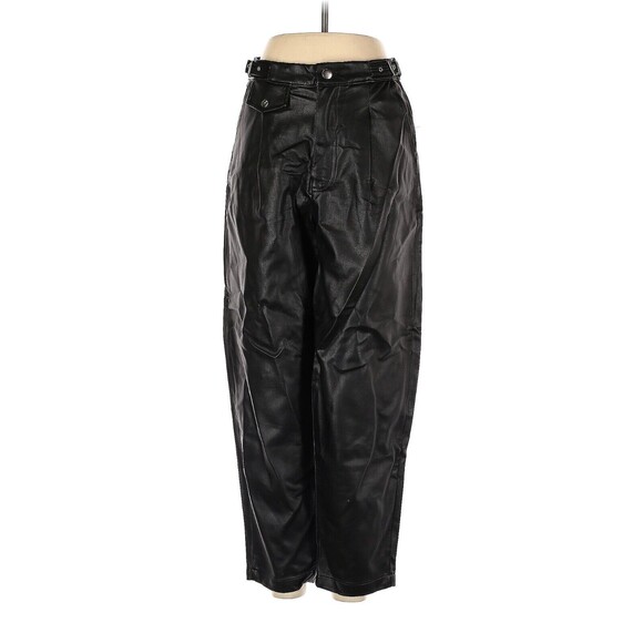 ZARA Black Faux Leather Slouchy Pants With Waist Buckles - US 4 - Picture 1 of 4